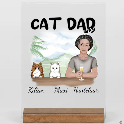 Cat dad - Personalisierte Geschenke - Acryl - Adventure -  2 Katzen - schwarze Haare