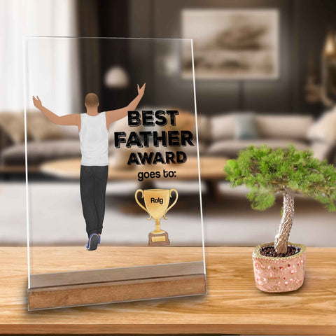 Geschenk fuer Vater zum Geburtstag-Best father award - Dekoartion für das Wohnzimmer neben einer Pflanze