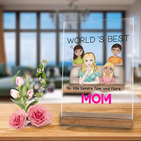 geschenk fuer die beste mama der welt- worlds best mom - dekoration auf einem holztisch