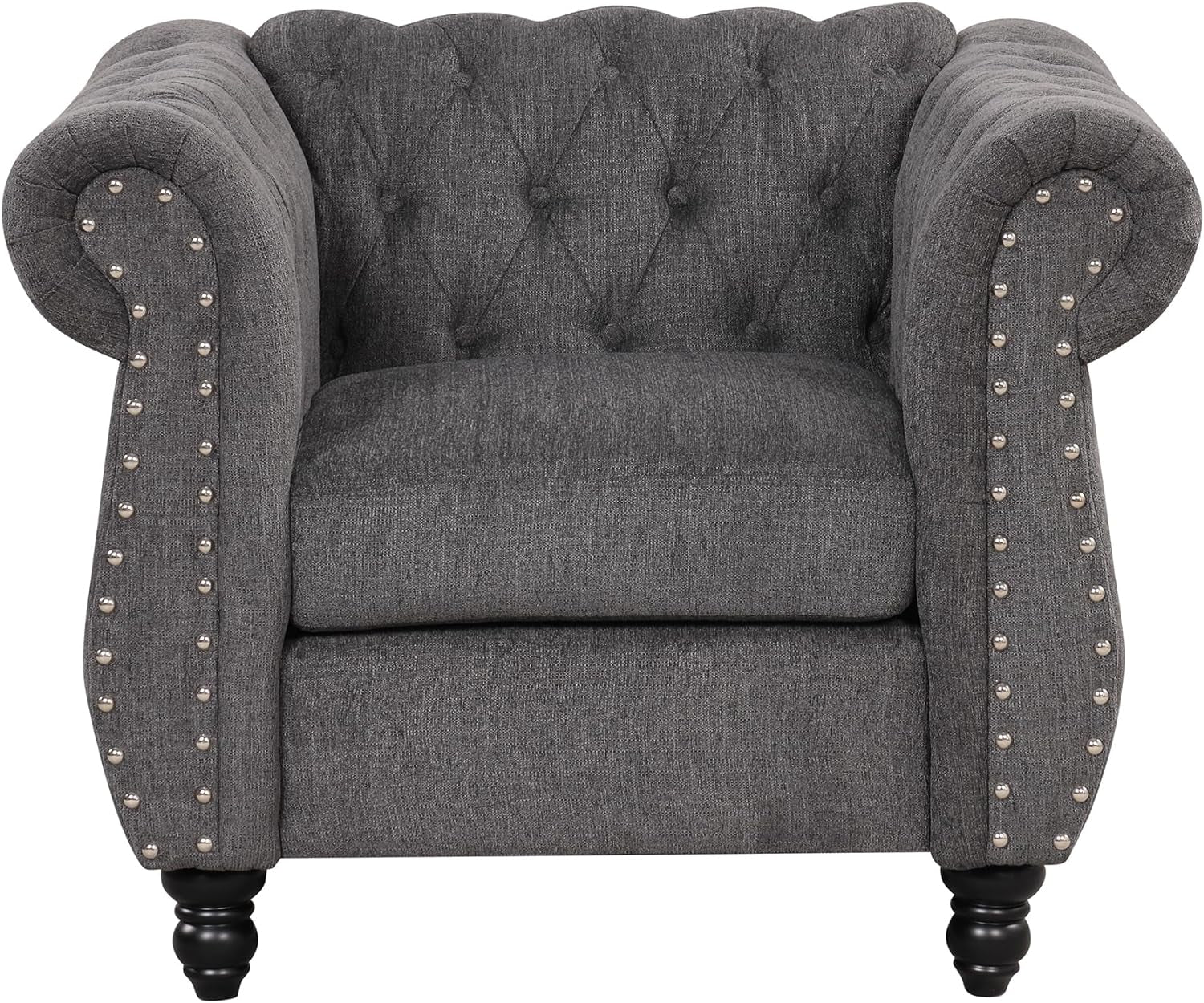 39" Modern Sofa Dutch Plush Upholstered Sofa, Solid Wood Legs, Buttoned Tufted Backrest (Gray)