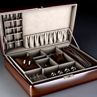 An appropriate silver storage box, perfect for necklaces and pendants