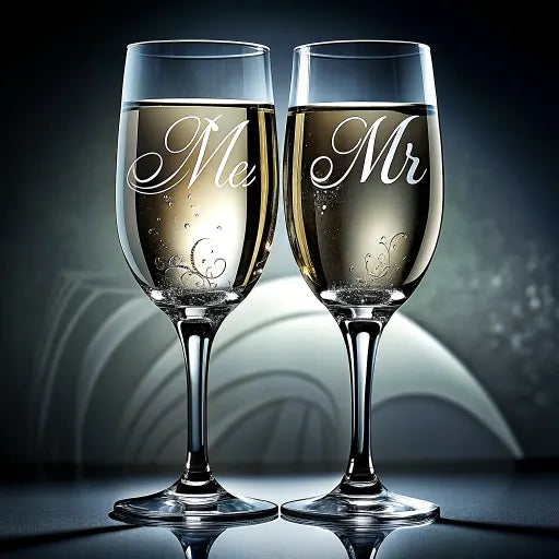 A pair of personalised custom champagne glasses