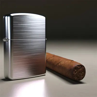 Engraved Zippo lighter, in brushed chrome.