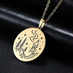engraved necklace with magical castle