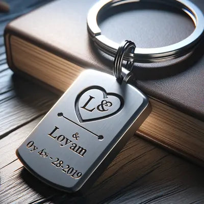 A custom engraved key holder, for a recently engaged couple