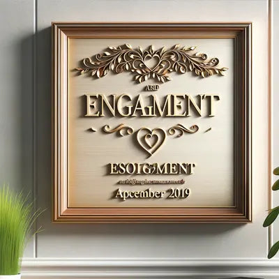 An engraved plaque celebrating an engagement, given as a gift