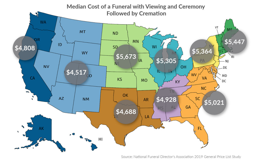 cremation cost map