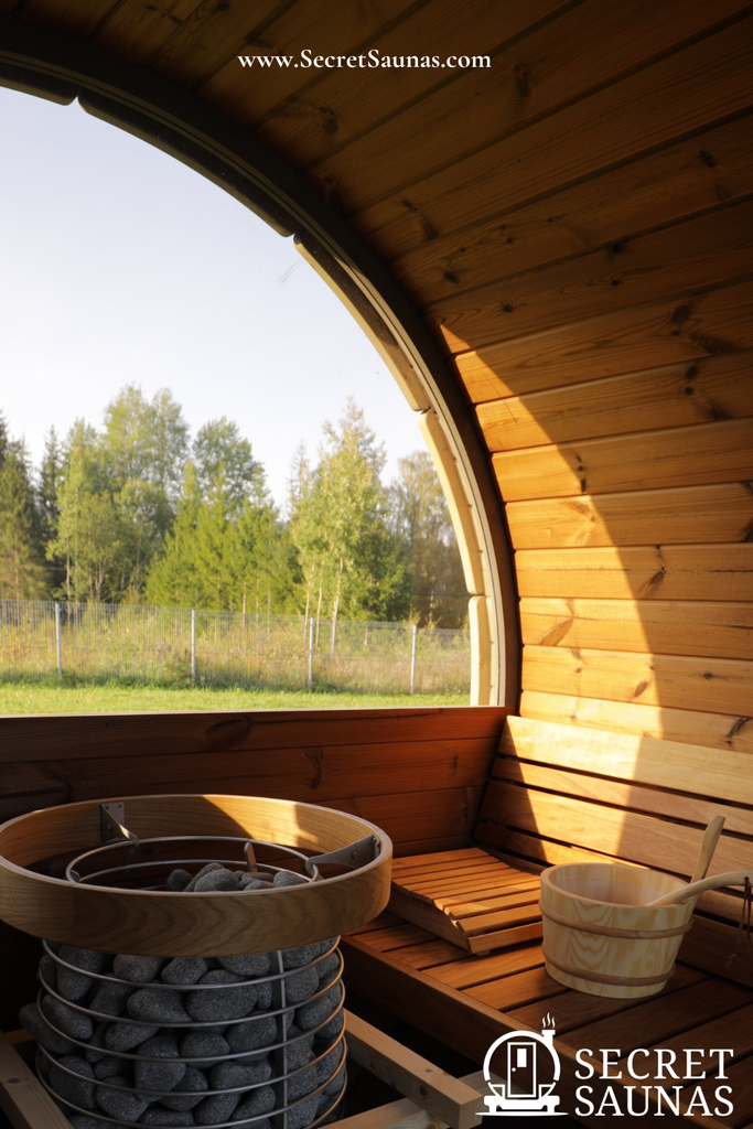 Barrel Sauna with Window and HUUM Hive Heater