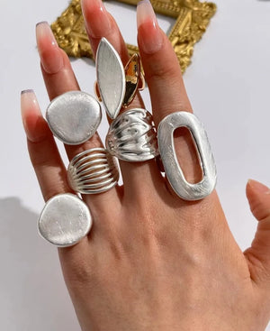 Riolio Chunky Sliver Color Rings for Women Men Elastic Rope Connection Irregular Geometric Hollow Matte Fashion Trend Jewelry - Riolio