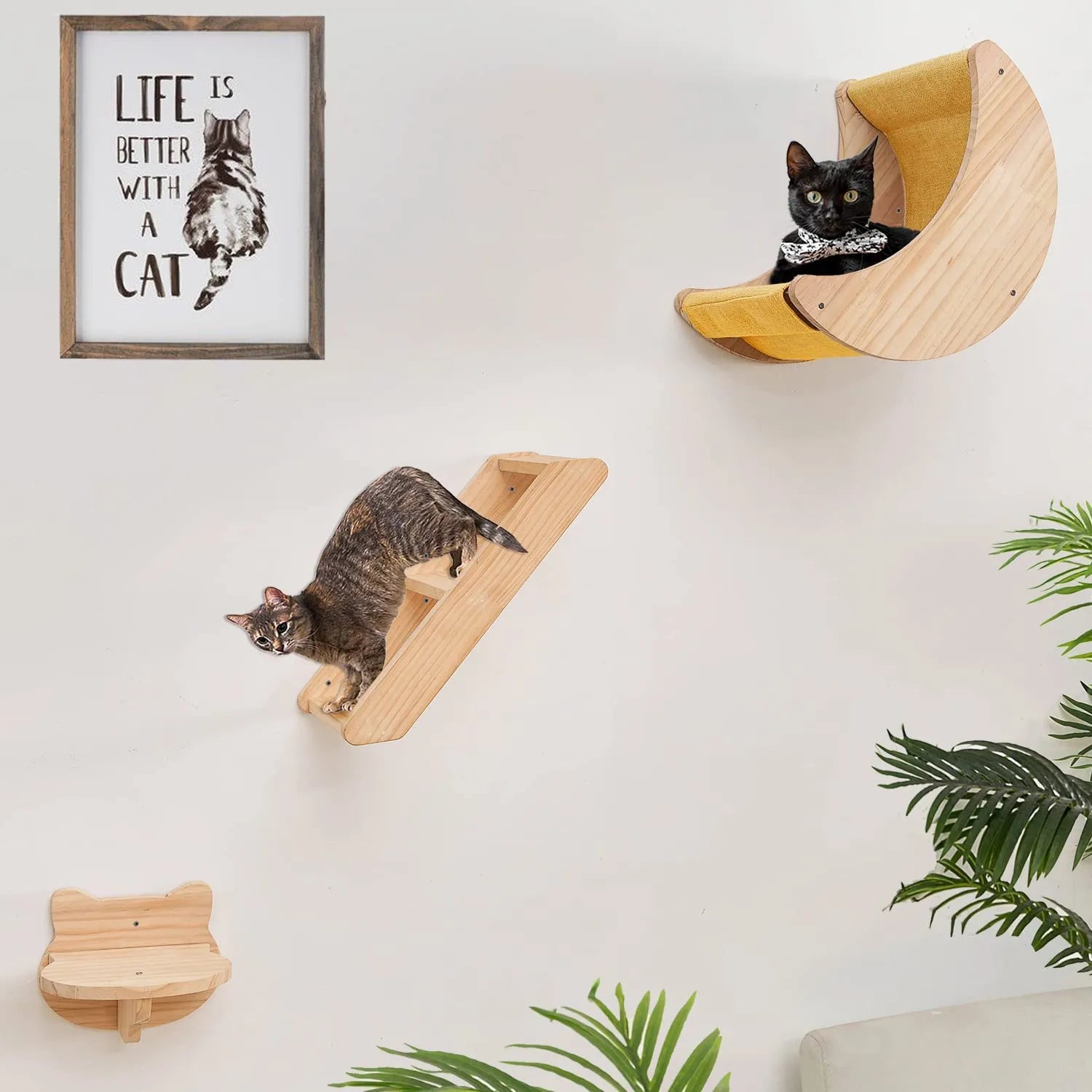 1pcWall-mounted Cat Hammock Wood Pet Furniture Cat Wall Shelves Cat Tree Pet Wall Mount Climber Cat Activity Villa House