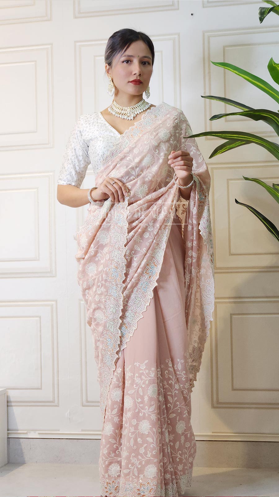 Expertly handcrafted in a stunning powder pink shade, the 'Averie' saree  boasts intricate hand-cut sequins and elegant hand embroider... | Instagram
