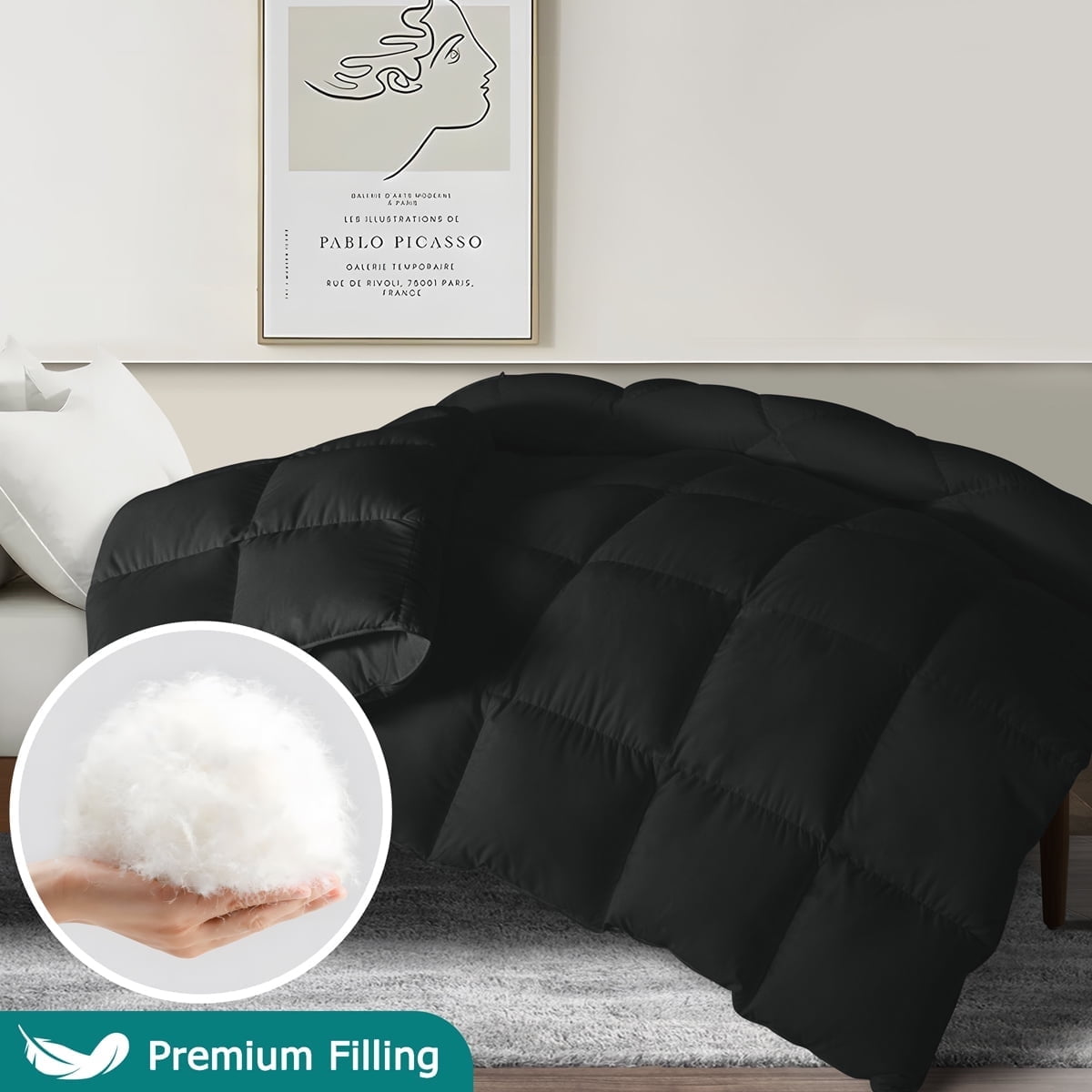 Justlet JUSTLET-YRB-13 Queen Size Feather Comforter Filled with Feather & Down, Black