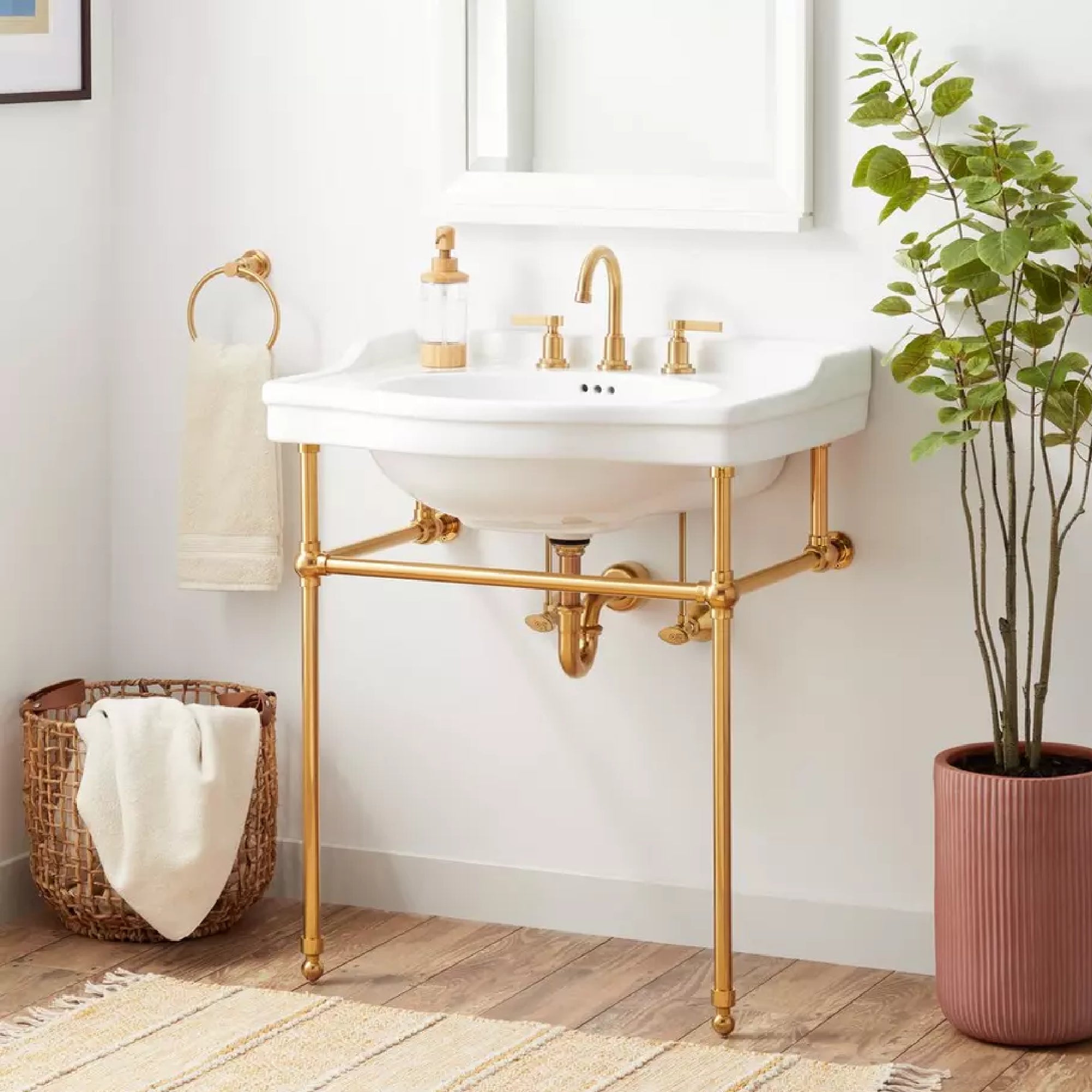 Signature Hardware SH663002BG Brass Console Stand for 30" Basin - Brushed Gold