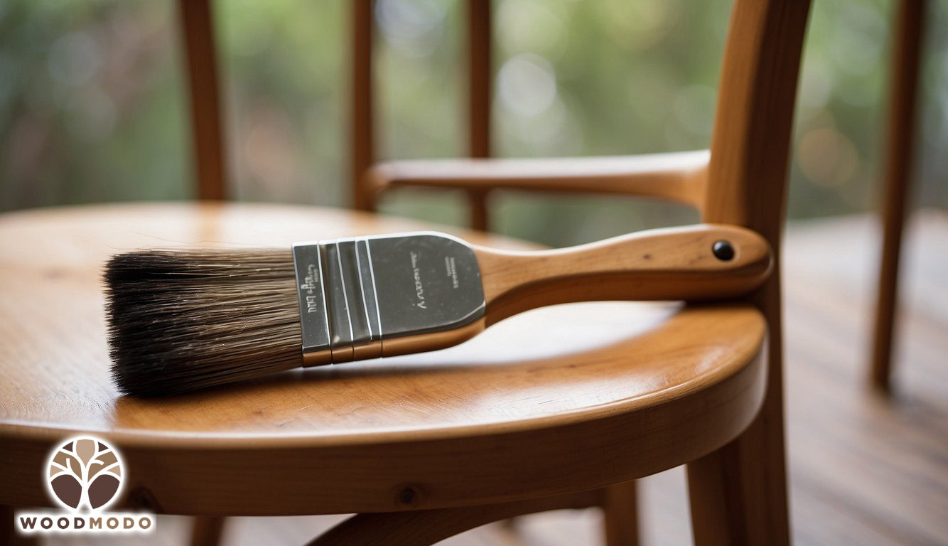 a paint brush on a wooden chair