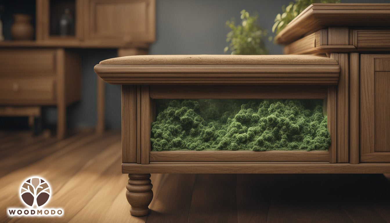 Mold grows on wooden furniture, emitting harmful spores