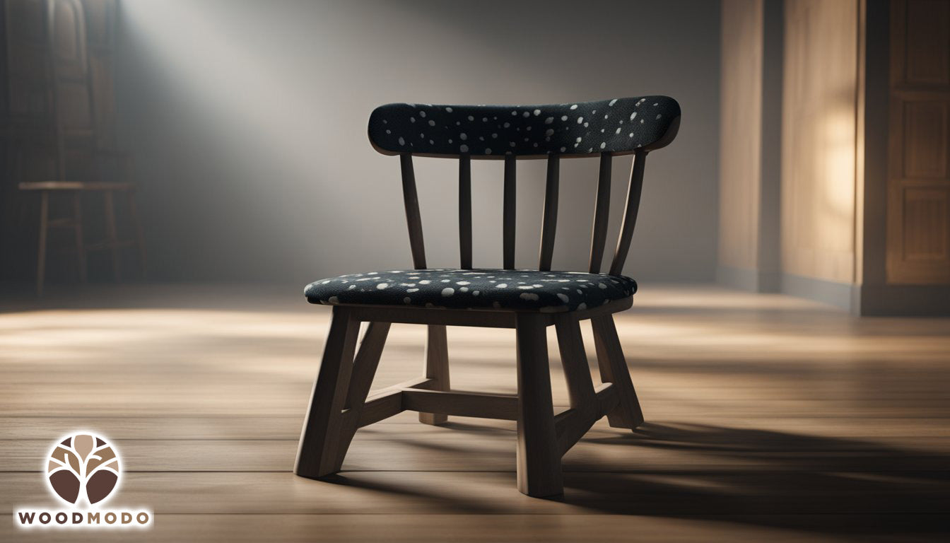 Mold grows on a wooden chair, with fuzzy black spots spreading across the surface.