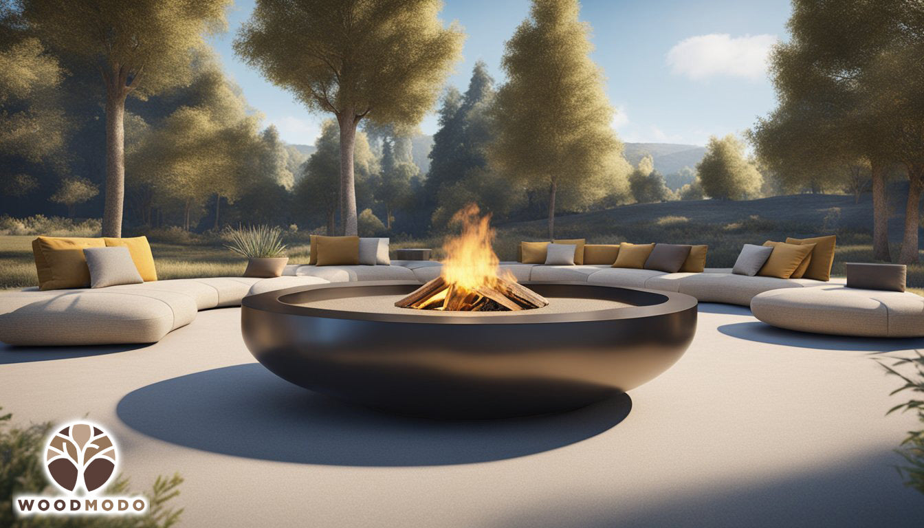 A modern design fire pit in an outdoor area