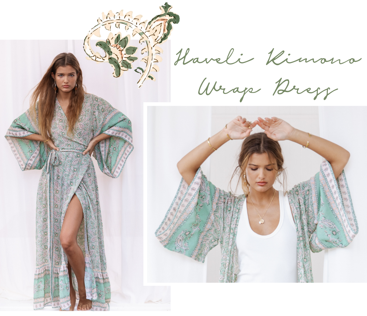Haveli Kimono Wrap Dress - Evergreen