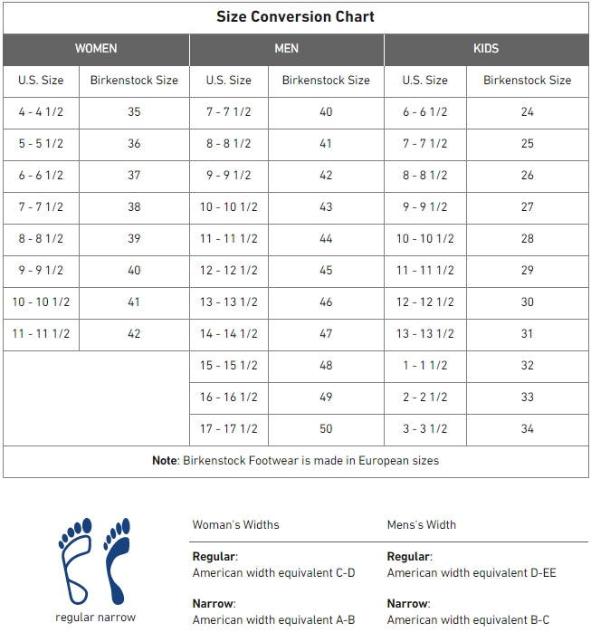 Birkenstock Size Chart – Mountain High Outfitters