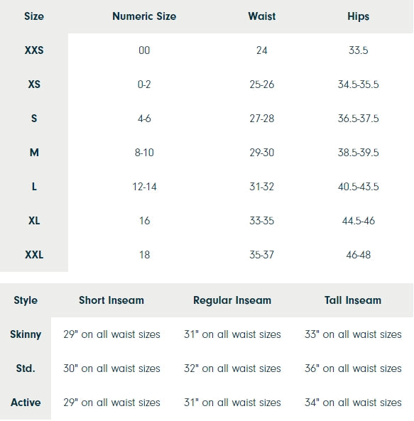 Prana Size Chart – Mountain High Outfitters