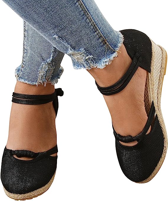 ORT Wedges for Women Dressy Summer Comfortable Espadrilles Closed Toe Elastic Platform Wedges Sandals Casual Shoes