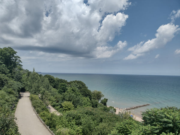 View out over Lake Michigan from the top of Atwater Park.