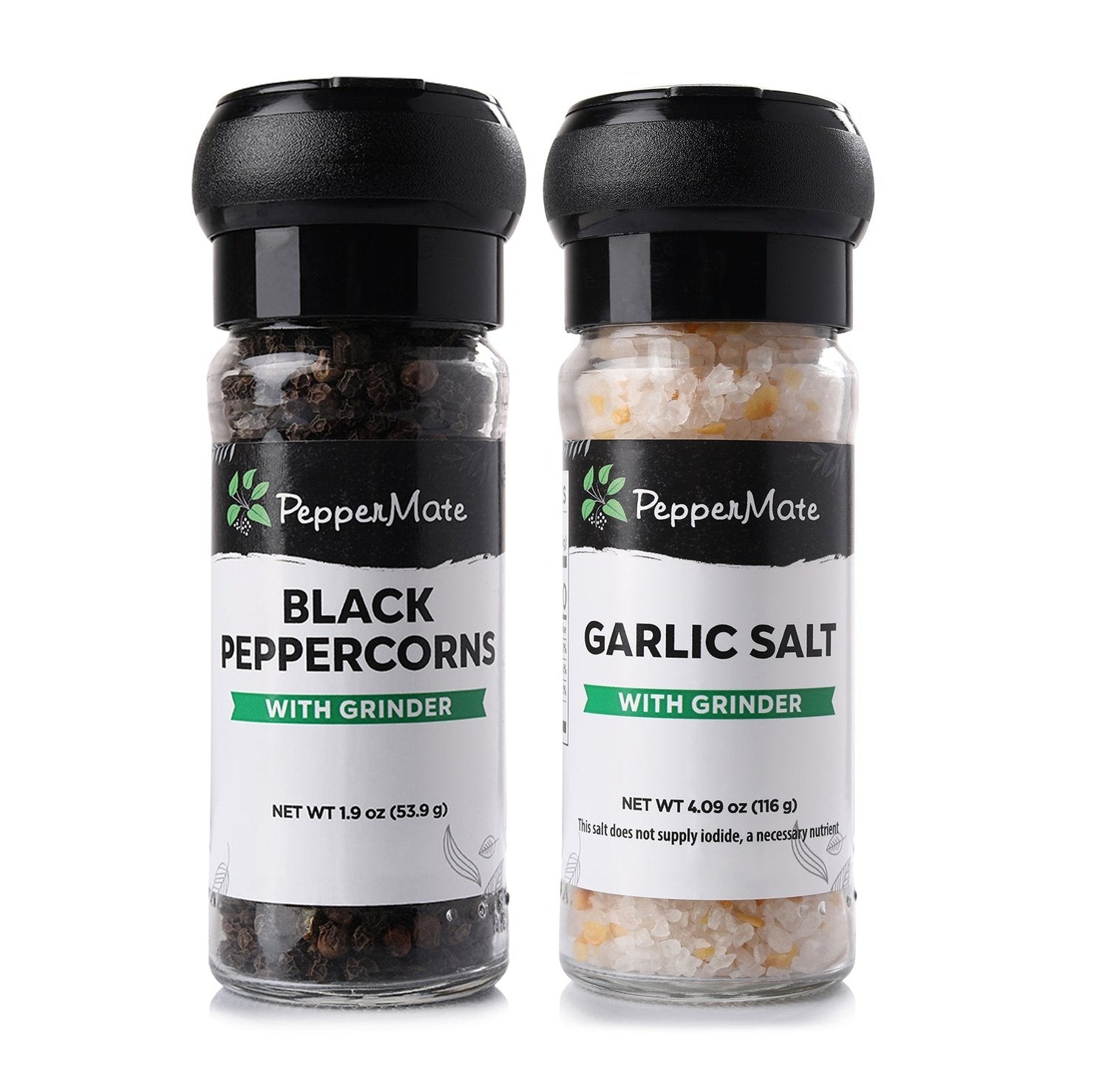 Disposable Black Peppercorn & Rosemary and Garlic Salt Grinder Set