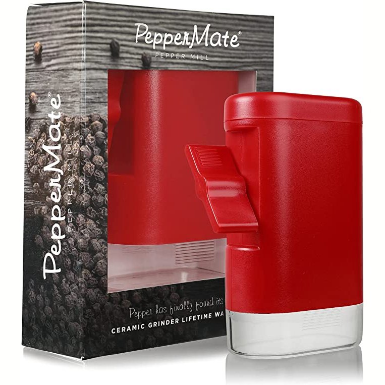 Pepper, Peppercorn & Salt Grinder-Mill Set by PepperMate - Easy-To-Fill,  Gourmet, Ceramic Refillable Hand-Operated w/Measuring Cup, Precision Grind