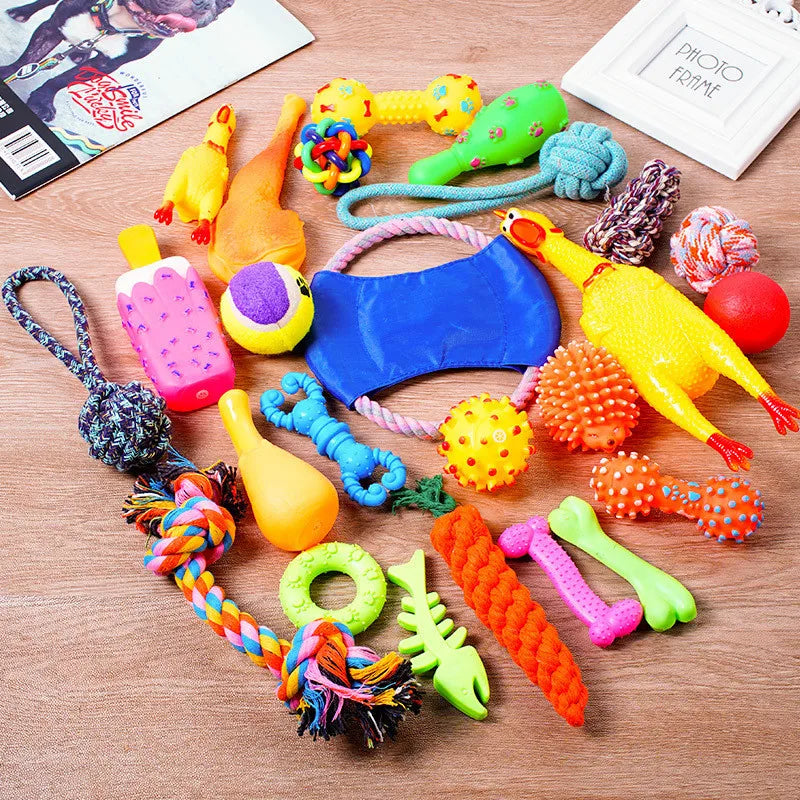 New Dog Toys Pet Ball Bone Rope Squeaky Plush Toys