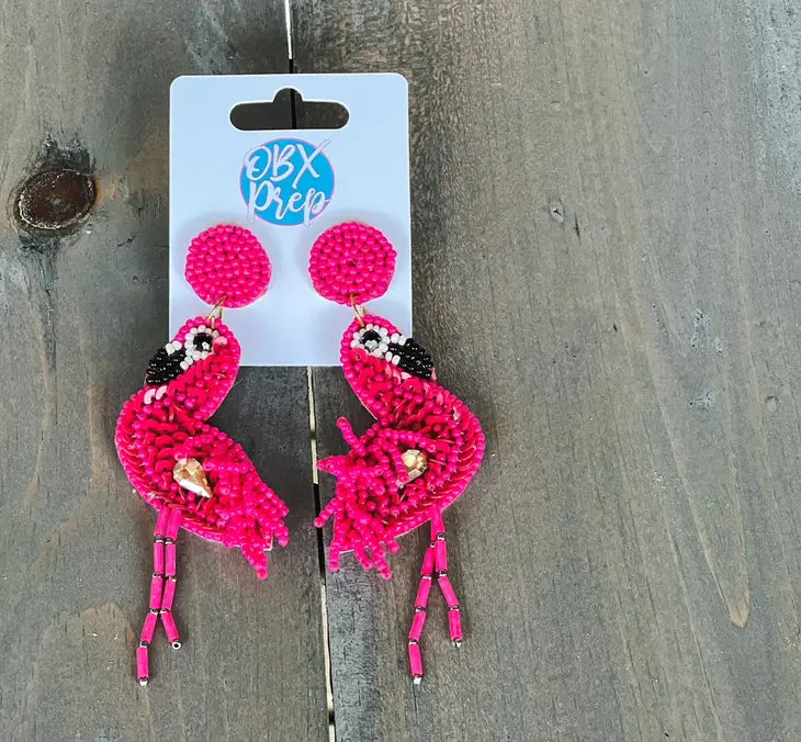 Flamingo Seed Bead Dangle Earrings Fuschia