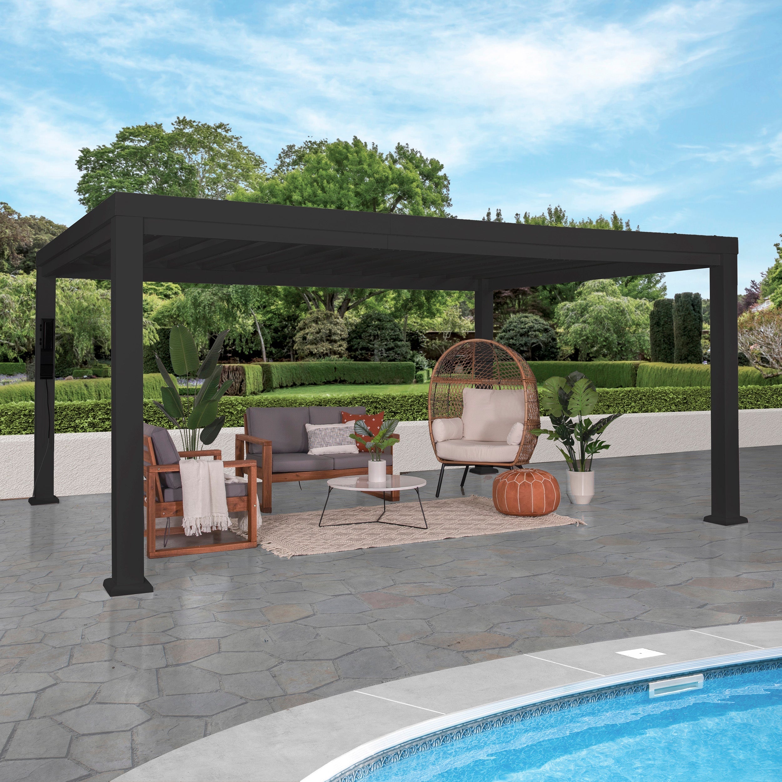 14×12 Windham Modern Steel Pergola With Sail Shade Soft Canopy – Brinnoy