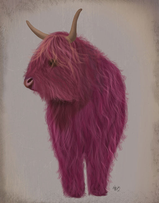 Highland Cow 1, Pink, Close Up, Animal Art Print