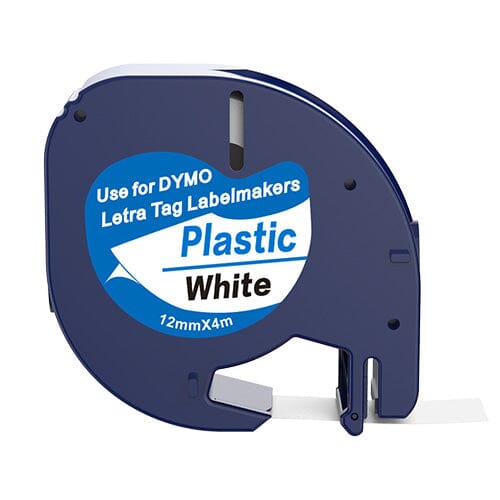 Se Dymo 91201 sort på hvid plastiktape 12 mm S0721610 - Kompatibel hos INKPARTNER