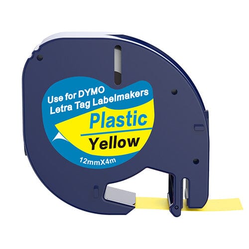 Se Dymo 91202 sort på gul plastiktape 12 mm S0721620 - Kompatibel hos INKPARTNER