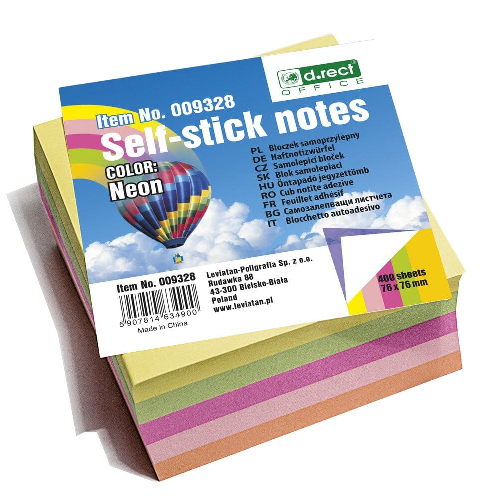 Se Notes blok 76x76mm - med 400 sider i 5 neonfarver hos INKPARTNER