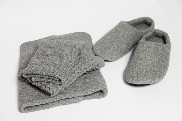 KENKAWAI japanese cotton towels and room shoes in grey