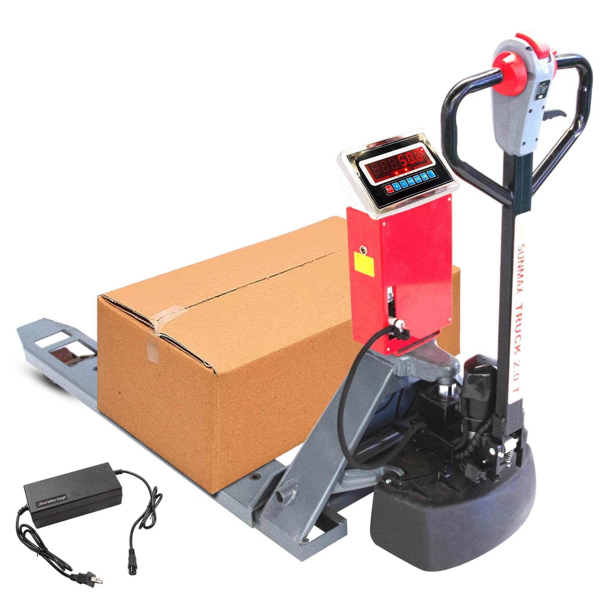 PT4400W Electric Walkie Pallet Truck with Built-in Scale, 4400 lbs Capacity, 45" x 27" Fork Size, Electric Brake