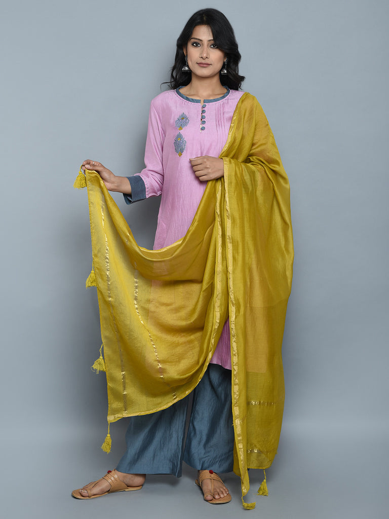 Mustard Chanderi Cotton Tassel Dupatta – The Loom