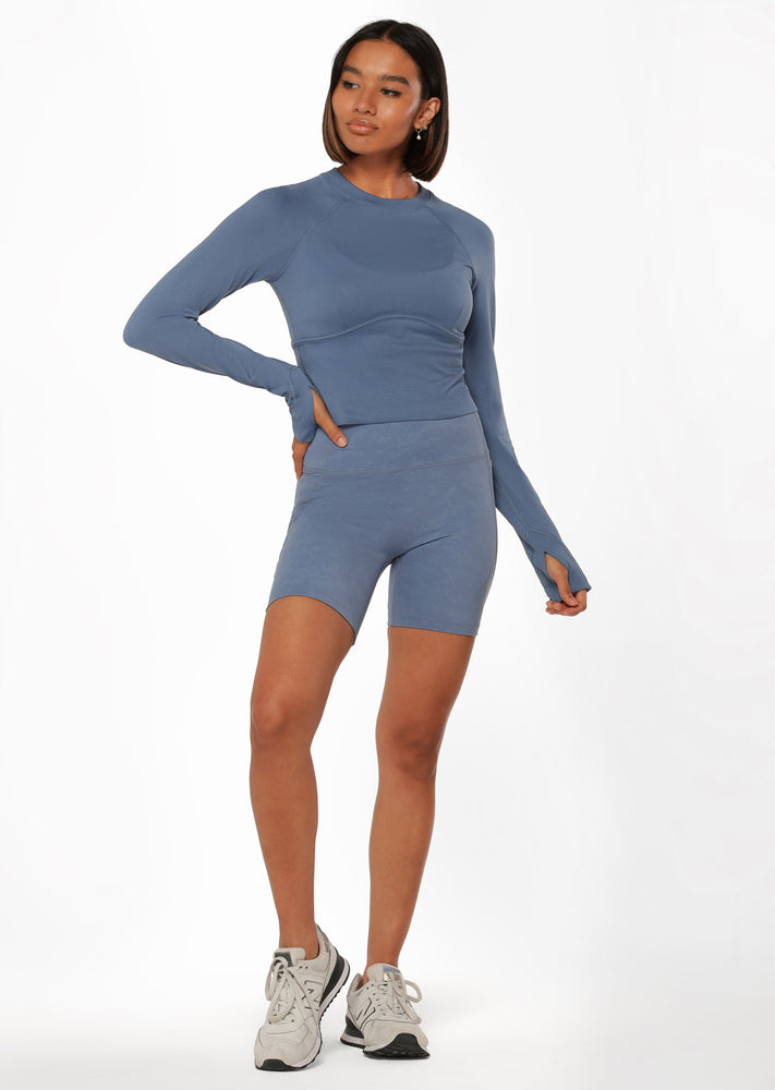 Lorna Jane Seamless Contour Cropped Long Sleeve Top - Misty Blue Image # 3