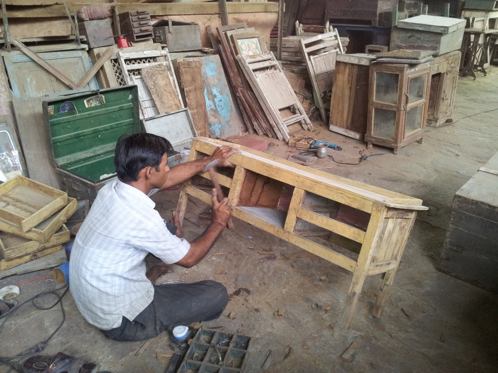 We bought this merchant's desk and returned a few days later to see the restoration progress.