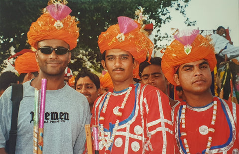 carl dressed in colourful traditional Indian headdress