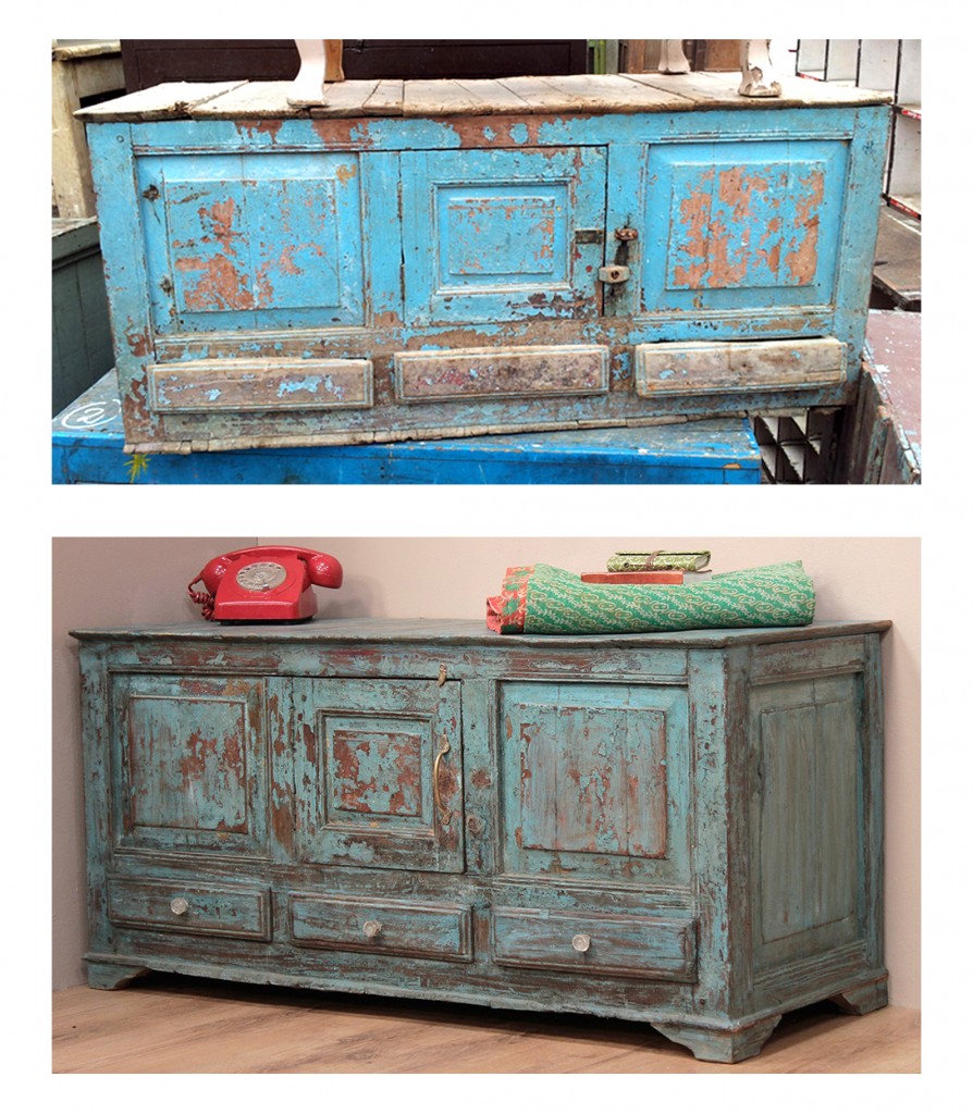 An old blue sideboard before and after