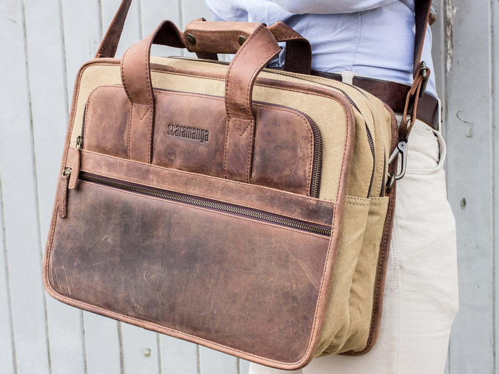 Leather and Canvas Laptop Briefcase 