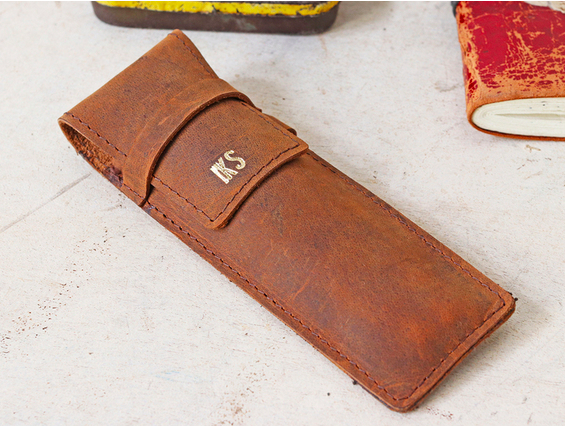 New personalised leather pen case with clip