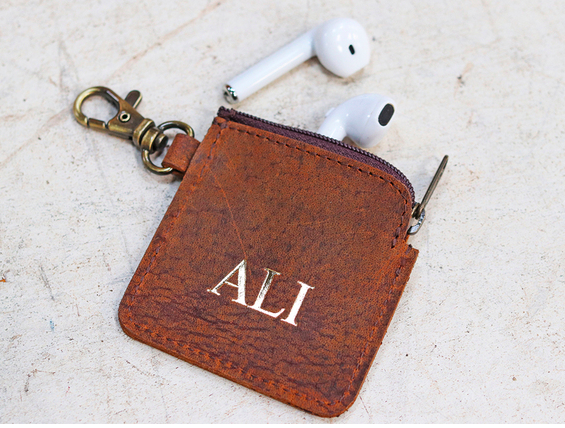 Leather personalised ear bud case