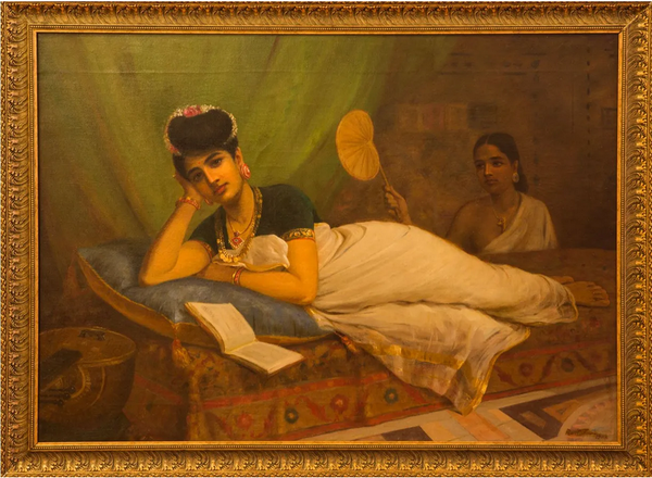 Raja Varma's most famous painting of Reclining Nair Lady