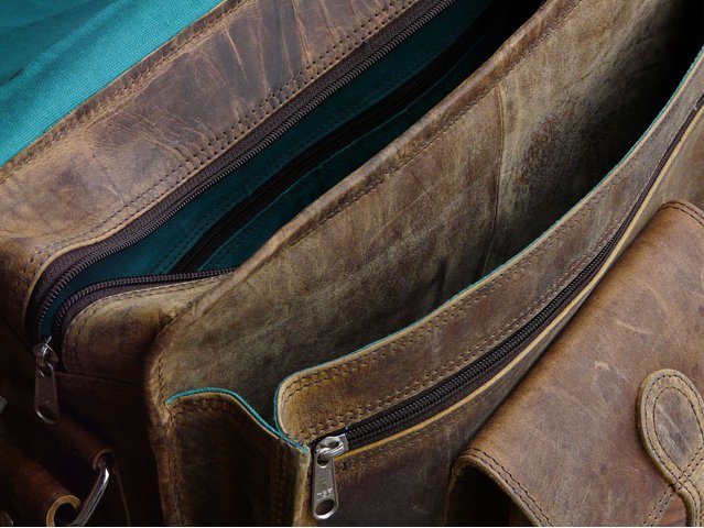 Internal Compartments of a Small Overlander Leather Bag, £105