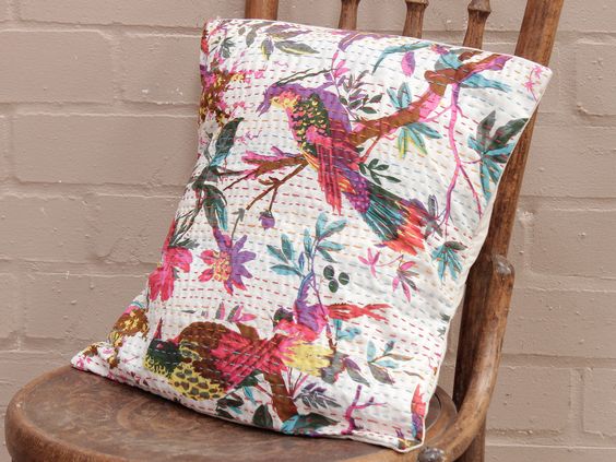 Floral Handstitched Cushion Cover