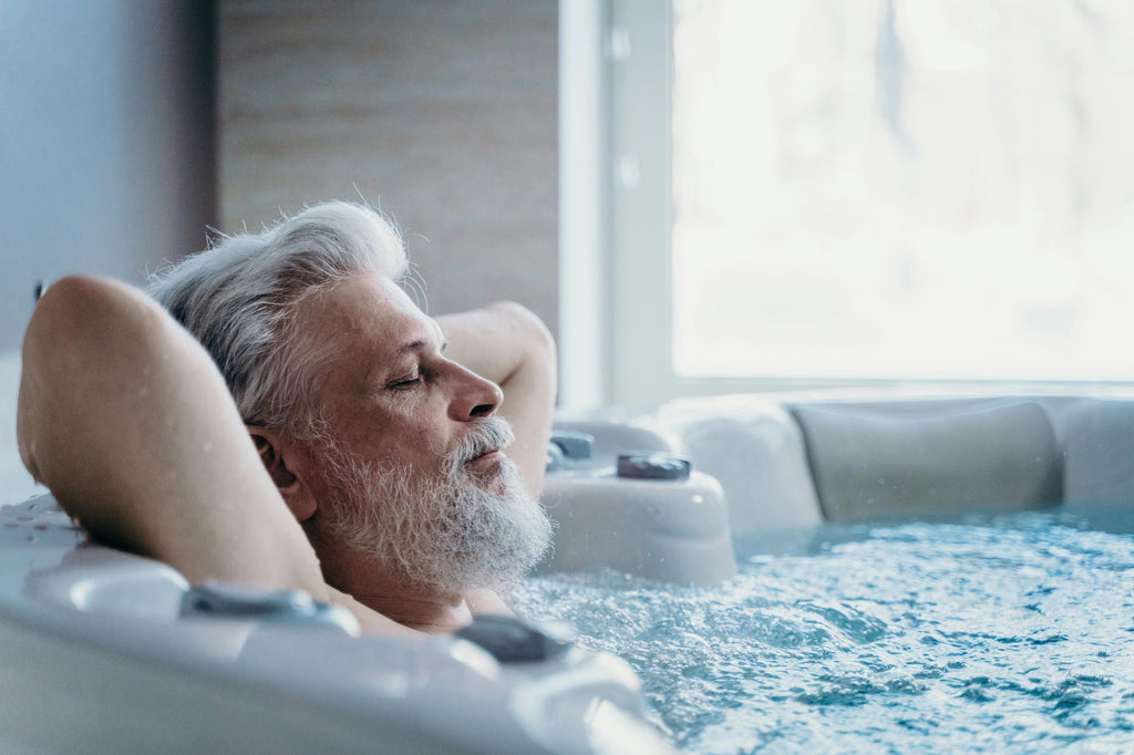 Old White Man Warming Up Penis Before Penis Pumping in Jacuzzi