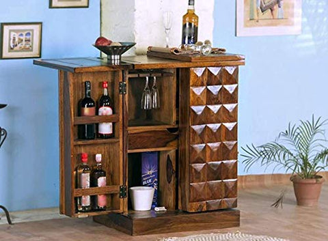 Hariom Handicraft Pre Assemble Sheesham Wood Stylish Bar Cabinet